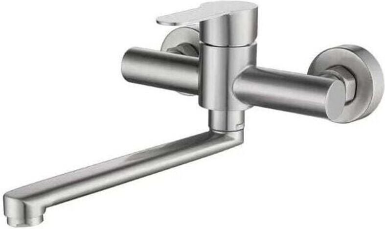 Küchen-Wandarmatur, Wandmischbatterie aus Edelstahl, 360° schwenkbar für Küchenspüle, Warm- und Kaltwasser, verstellbare...