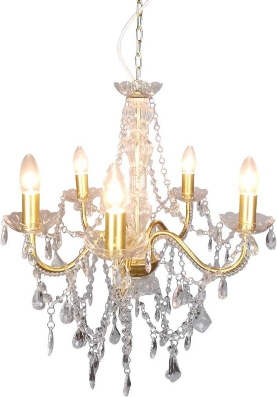 Pendellampe Kronleuchter Hängeleuchte gold Kristalle Wohnzimmerlampe H 85 cm
