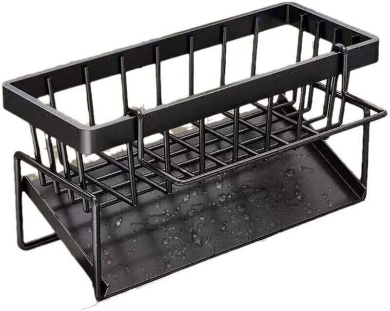 Multifunktionaler 2-in-1-Spülbecken-Organizer in Schwarz: Schwammhalter, kein Bohren erforderlich, Edelstahl, Aufbewahru...