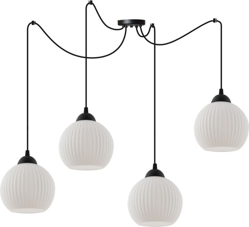 Hängelampe Spider Riffle Schwarz 4-Platten Weiß Lampenschirm Kugel E27