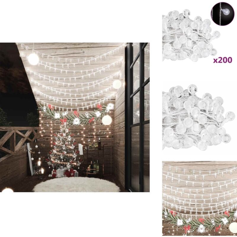 Lichterkette Kugeln 20 m 200 led Kaltweiß 8 Funktionen - Weihnachtsdeko - Lichterkette - LED-Leuchte - Outdoor-Beleuchtu...