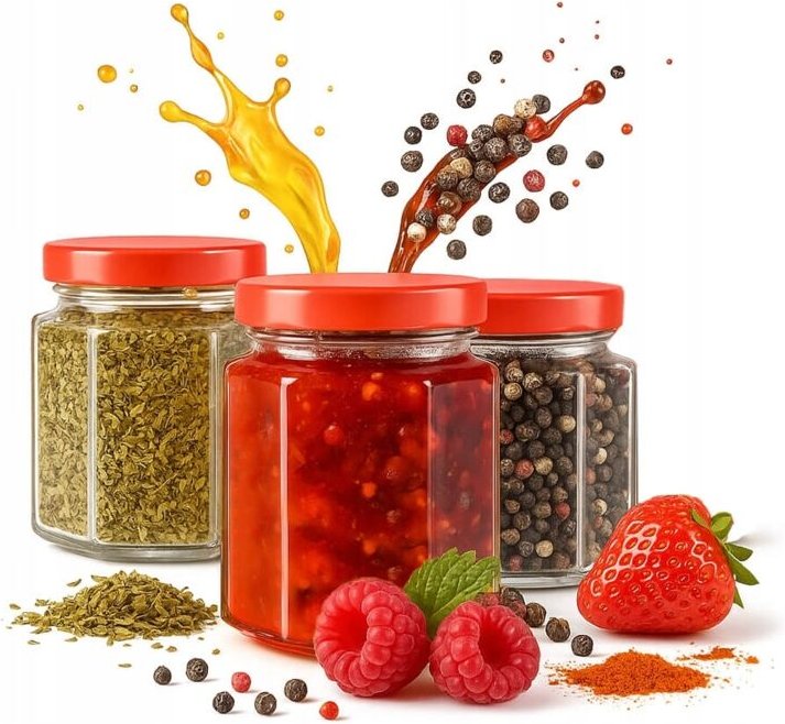 50x sechseckige Glasbehälter, 200 ml, für Marmelade, Honig, Konfitüre, Gewürze