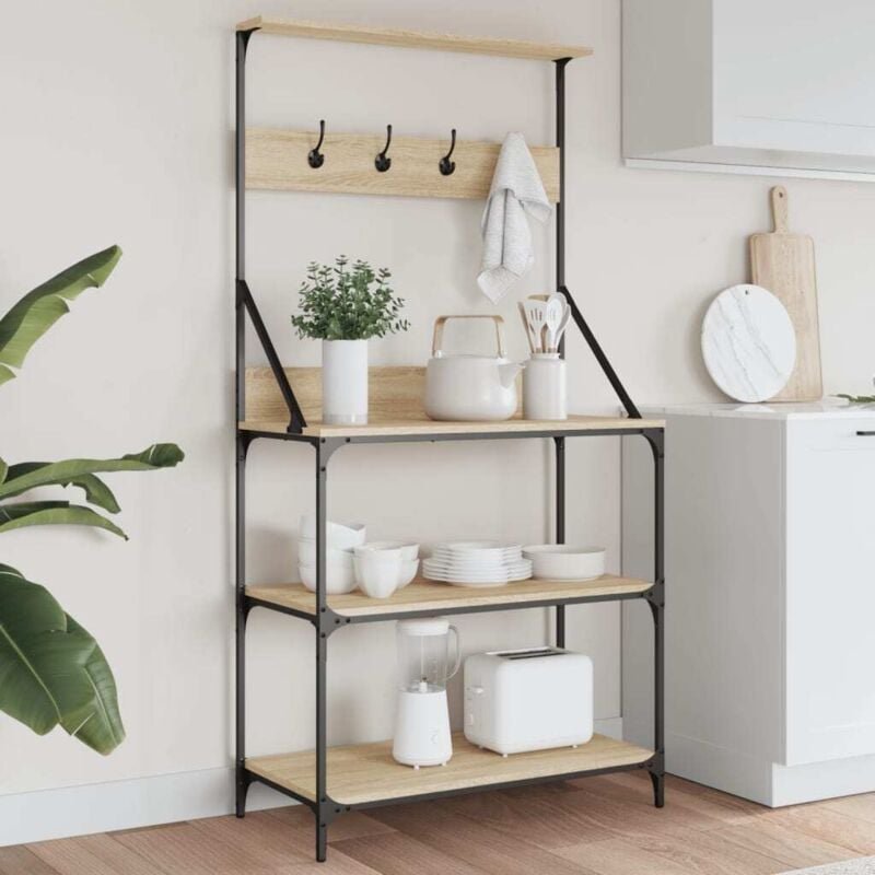 Bäckerregal mit Haken 4 Böden Sonoma-Eiche Holzwerkstoff vidaXL