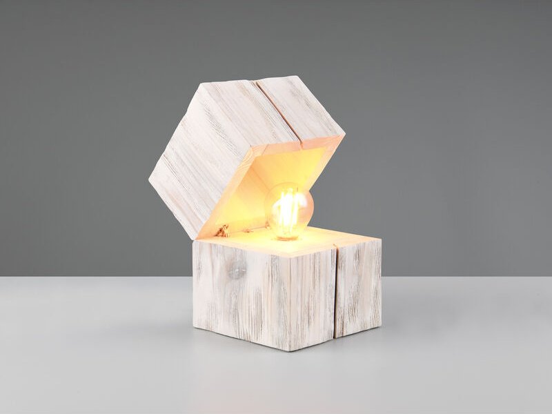 Aufklappbare led Tischleuchte treasure aus Holz Weiß, Höhe 16cm