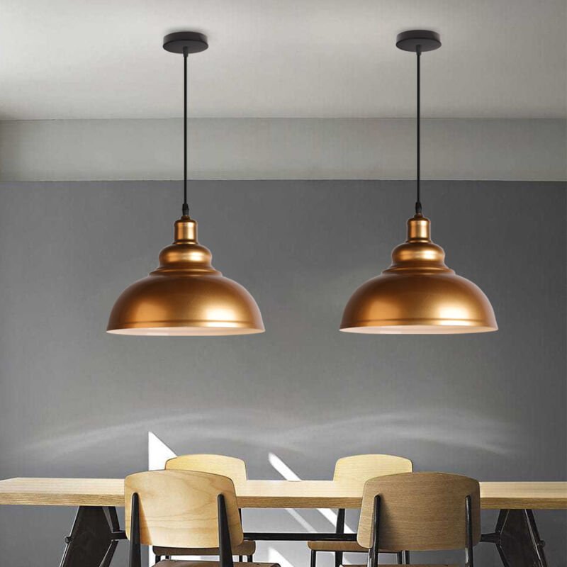 2 Stück Industrielle Vintage Pendelleuchte Edison Eisen Lampenschirm Hängelampe Metall Deckenleuchte Gold Ø29cm