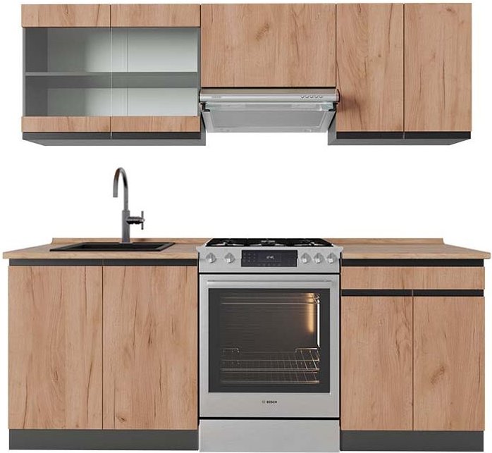 Vicco - Küchenzeile R-Line, Goldkraft Eiche/Anthrazit, 200 cm , ap Eiche