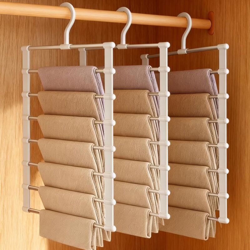 Set mit 3 platzsparenden Hosenbügeln, 6-in-1 weiße, rutschfeste Hosenbügel aus Edelstahl, faltbarer Bügel für Hosen, Sch...