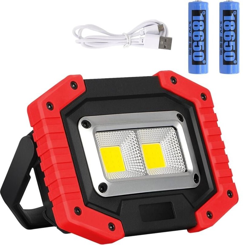 LED-Baustrahler, 30 w, usb wiederaufladbar, Baustellenlampe, superklar, wasserdicht, IP65, 2000 lm, wiederaufladbarer LE...