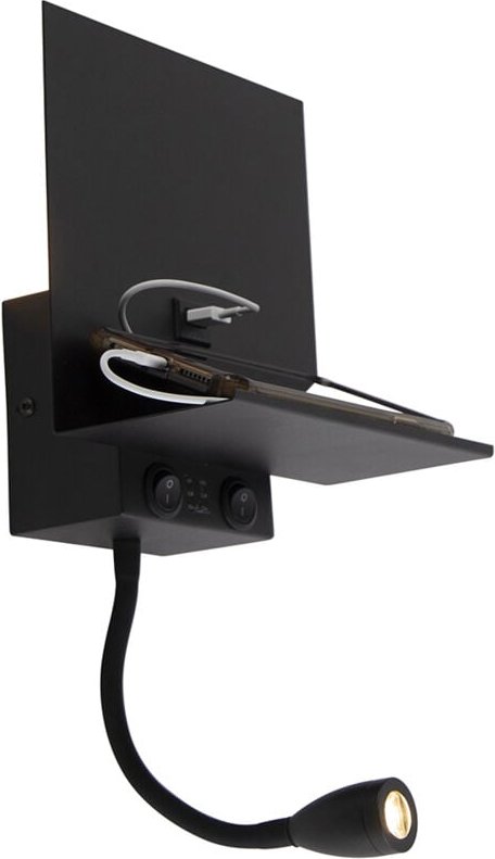 Smarte Wandleuchte schwarz mit usb und Flexarm inkl. WiFi G9 - Flero