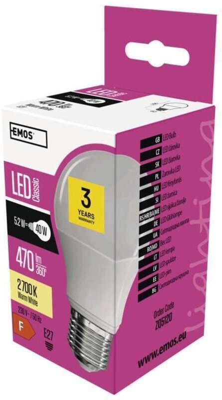 LED- Glühbirne A60 E27 warmweiß 5.2 W 60 × 110 mm