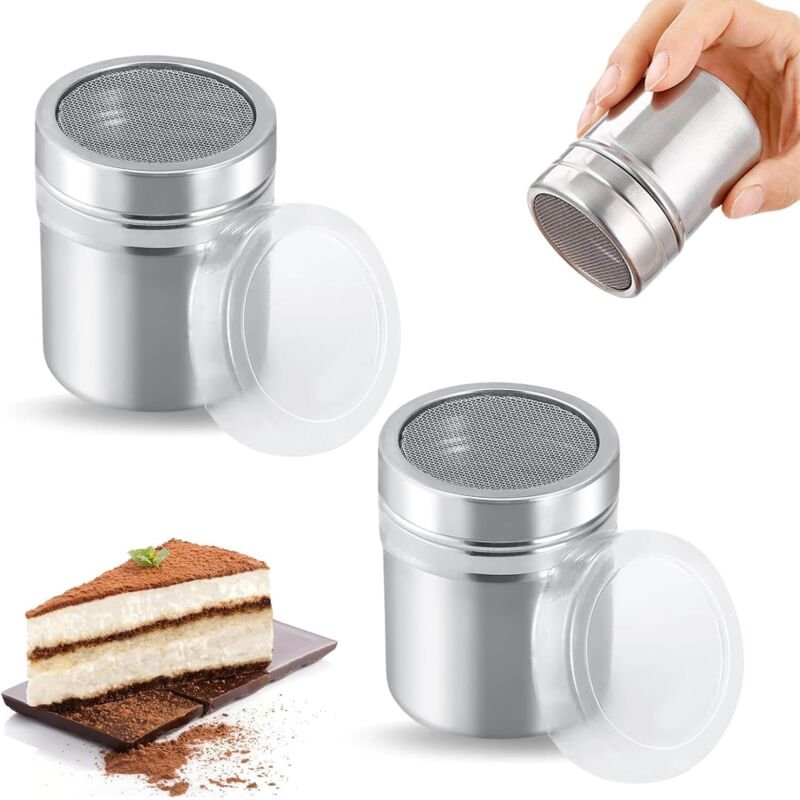 2er-Set Puderzuckerstreuer aus Edelstahl mit frischem Kakaostreuer für Kakao, Cappuccino, Kaffee, Schokolade, Zucker, Sa...