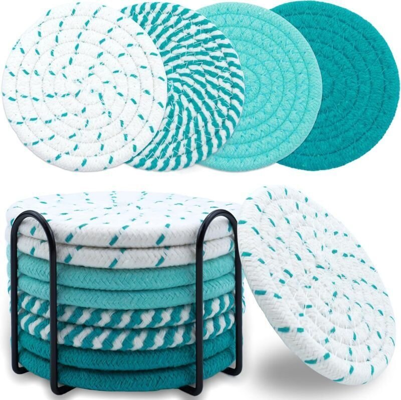 Ein Set aus 8 saugfähigen Untersetzern aus Baumwollstrick, perfekt für die Wohnzimmerdekoration, 4,3 Zoll (grün).