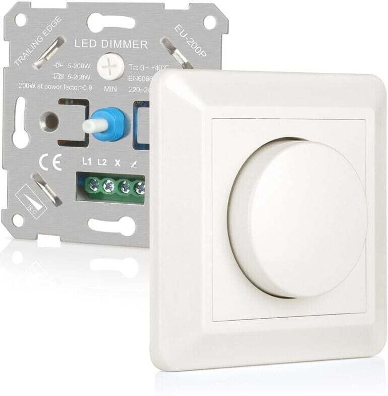 5–200 W LED-Dimmerschalter, 220–240 V, Drehdimmer für dimmbare LED-, Glüh- und Halogenlampen. Geräuschlos und energieeff...