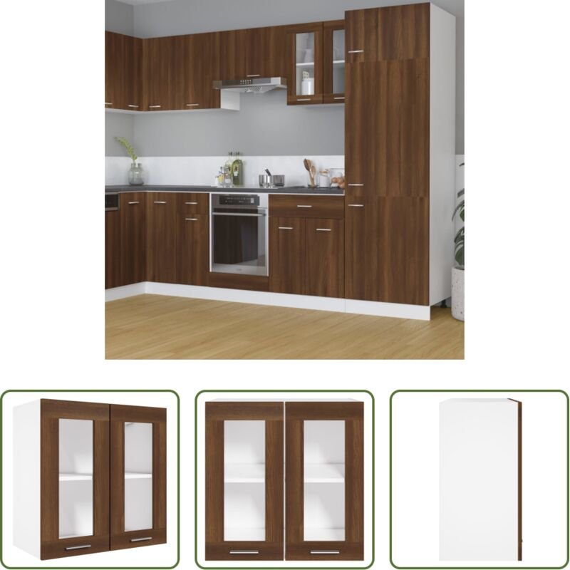 Küchenregal - Hängeschrank Lyon Glas Braun Eiche-Optik 60x31x60 cm Holzwerkstoff