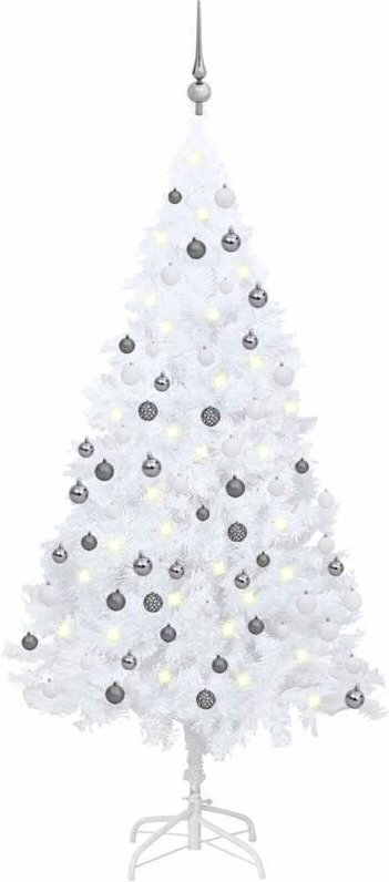 vidaXL Künstlicher Weihnachtsbaum mit Beleuchtung & Kugeln Weiß 120 cm
