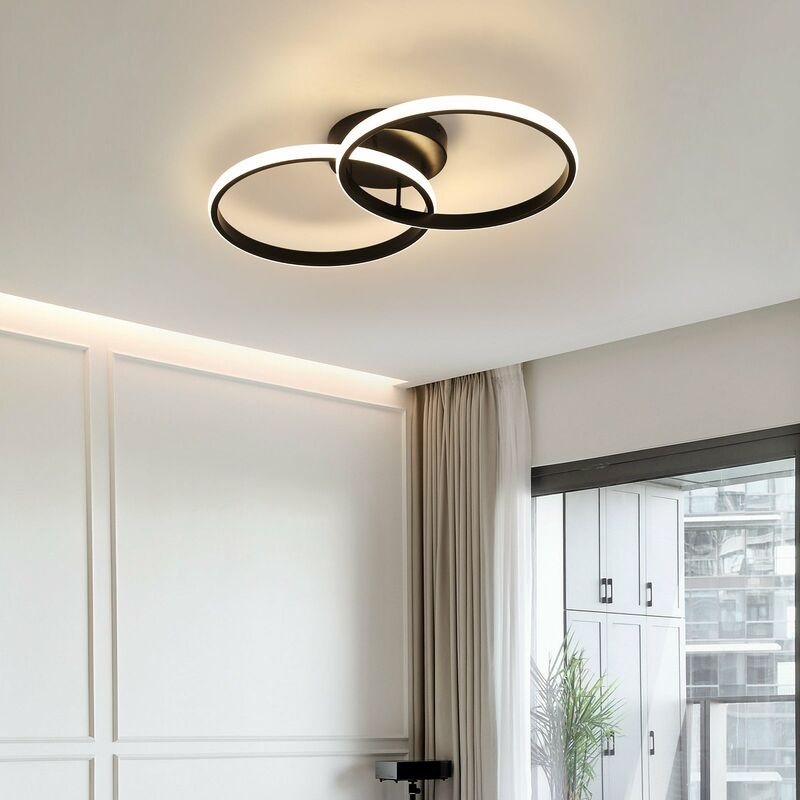Goeco - LED-Deckenleuchte, Moderne Deckenlampe 42W, Doppelte Ring-LED-Kronleuchter 3360 Lumen, Schwarze Acryl-Deckenleuc...