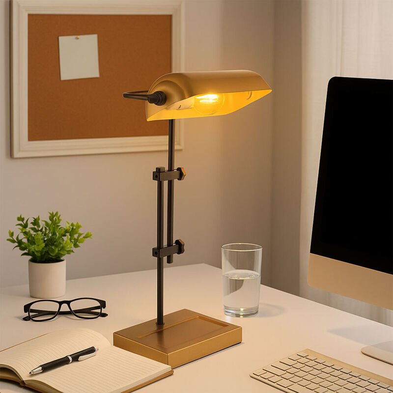 Tischleuchte Tischlampe Leseleuchte Schlafzimmerlampe Wohnzimmerlampe Bankerleuchte, Metall goldfarben schwarz, E27, h 5...