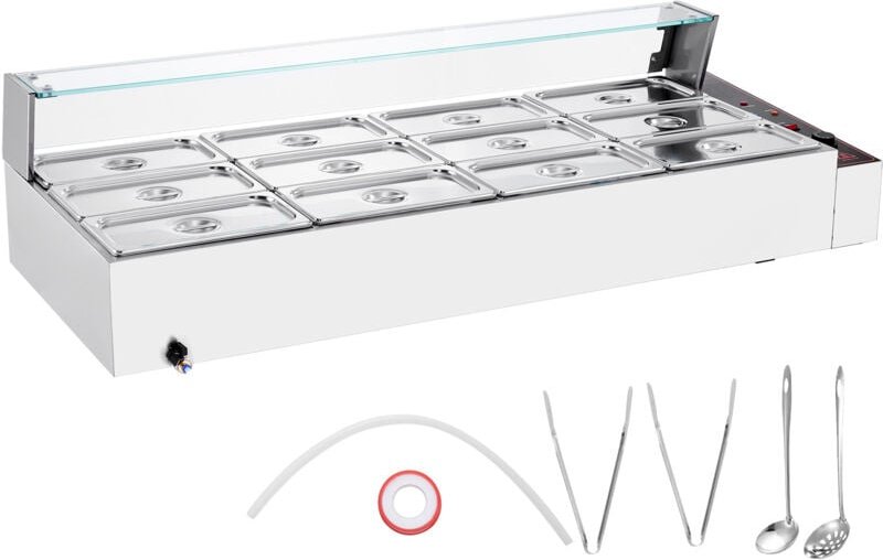 Bain-Marie Buffet-Speisenwärmer, 12 Pfannen, 1700 w, 12 x 5 qt, Edelstahl-Dampftisch mit Glasabdeckung, Temperaturregelu...