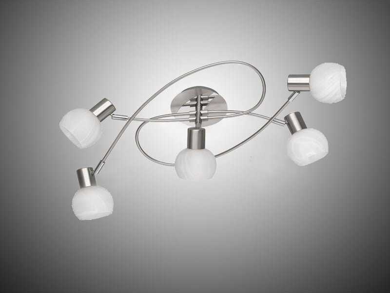 Defibrico - Deckenstrahler antibes 5-flammig Silber Chrom & Glas Alabaster, Breite 64,4cm