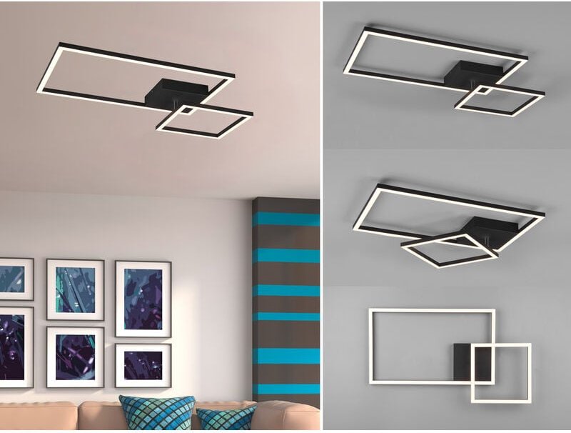 Reality Leuchten - led Deckenleuchte padella Schwarz dimmbar Neutralweiß, Breite 63cm