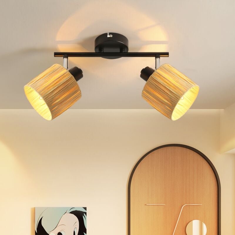 Deckenstrahler 2 Flammig Deckenleuchte Flur - Deckenspots Vintage Strahler Innen E14 Schwarz Natürlich Deckenlampe Papie...