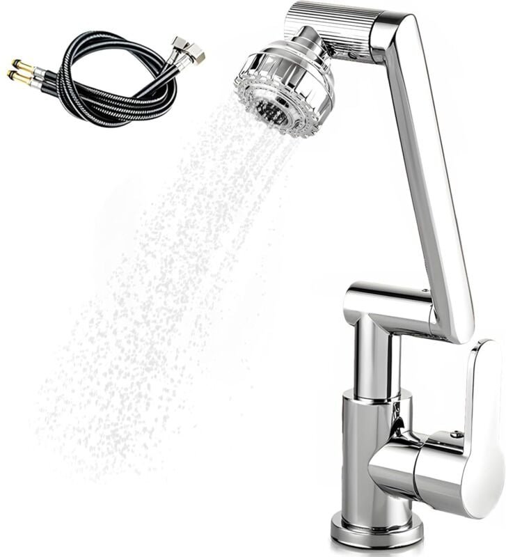 Küchenarmatur mit Ausziehbrause, 1080° verstellbarem Sprühstrahl, 2 Strahlarten, Mischbatterie mit 60 cm langem Warm-/Ka...