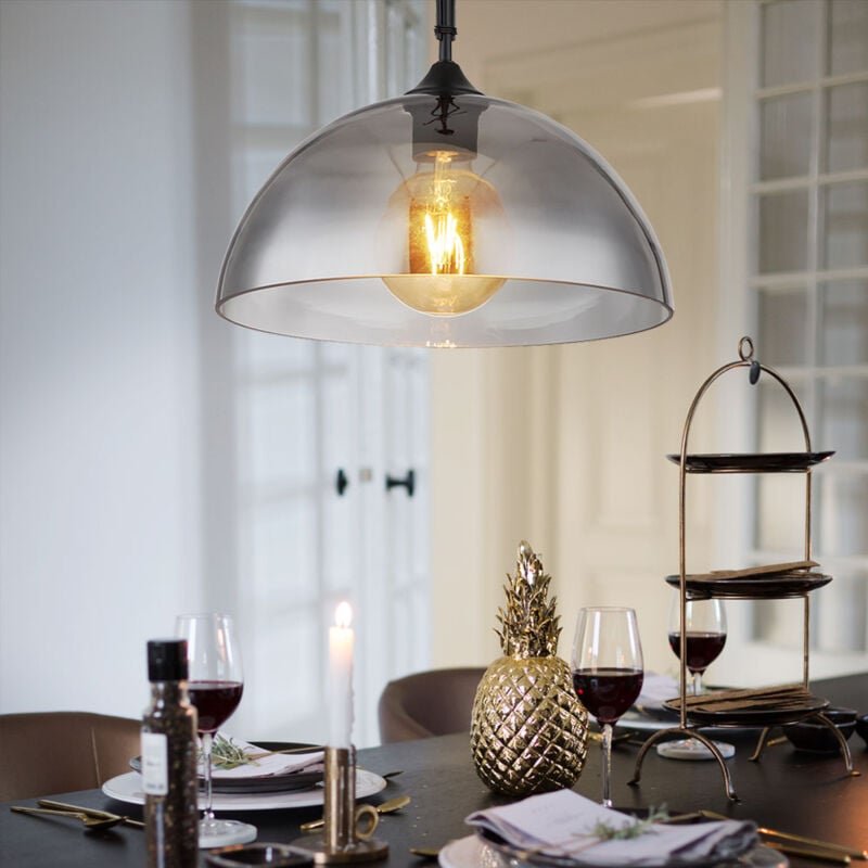 Hängeleuchte 1-Flammig Glasschirm rauch Esszimmerlampe hängend Kette Pendelleuchte, Metall, 1x E27 Fassung, DxH 30x120 c...