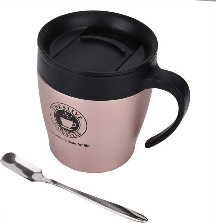 Fdit Isolierter Edelstahl-Kaffeebecher mit Löffel und Deckel, tragbarer Reise- und Bürobecher, Vakuum-Thermoisolierung, ...