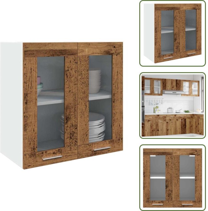 The Living Store Küchen-Wandschrank Lyon mit Glastüren Altholz-Optik 60x31x60 cm - Küchenmöbel