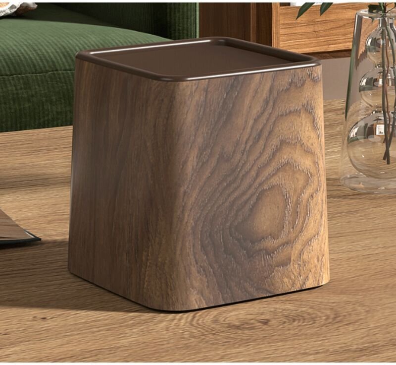 Retro-Tischmülleimer im chinesischen Stil mit Walnussholzoptik, 4 Liter, aus PP-Material, kompakter Mülleimer für Hotel,...