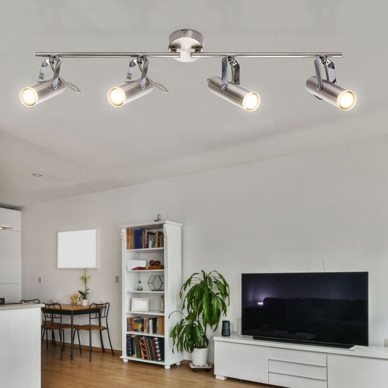 Led Spotleiste 4 Flammig Deckenleuchte schwenkbar Deckenlampe Strahler mit beweglichen Spots, Chrom, 4x 4W 256Lm warmwei...