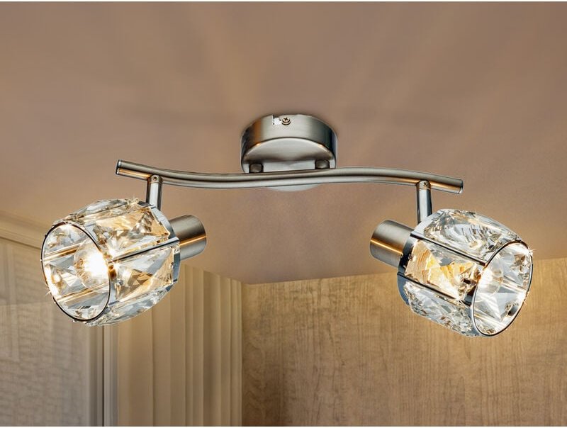 Thumbnail - Meinewunschleuchte - led Deckenstrahler 2-flammig mit Glaskristallen Silber matt, Breite 28cm