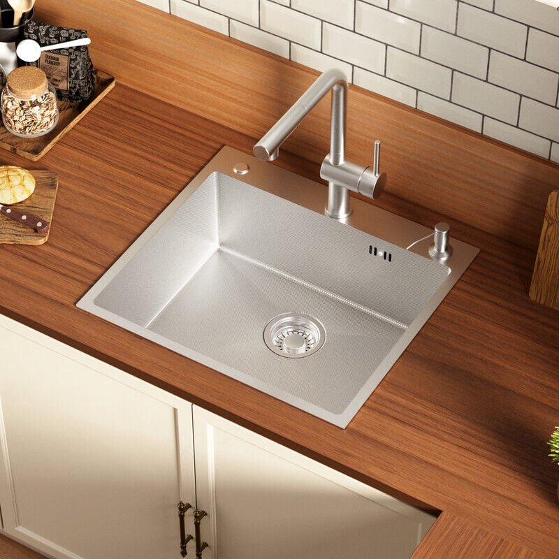 Edelstahl Küchenspüle 54 x 49 cm Einbauspüle Küchenspülbecken für ab 60 cm Schrank, Edelstahlspüle mit Seifenspender, in...