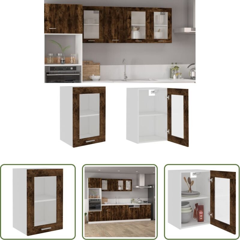 Küchenregal - Hängeschrank Lyon Glas Räuchereiche 40x31x60 cm Holzwerkstoff