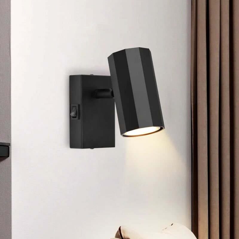 Wandspots 1 Flammig Wandlampe Schwarz Wandleuchte - wandstrahler mit Schalter Metall GU10 Flurlampe Schwenkbar 350° max....