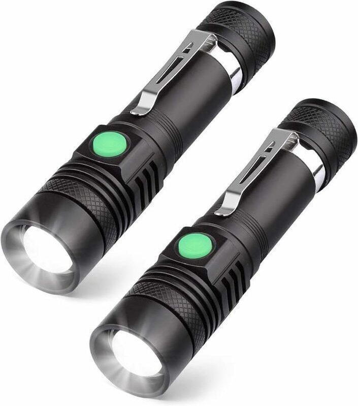 Vtizikl 2x Lampe Torche LED Rechargeable USB, Lampe de Poche 600 Lumens, IP65 Étanche, 4 Modes Eclairage, Lampe de Poche...