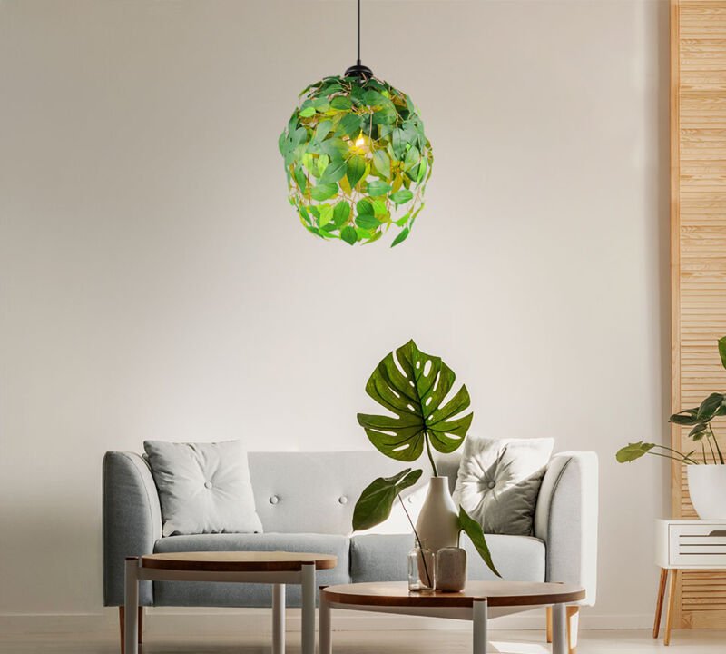 RL - Pendellampe Hängeleuchte Esstischlampe Wohnzimme euchte Blätte ampe, Metall Kunststoff schwarz grün, Höhe anpassbar...