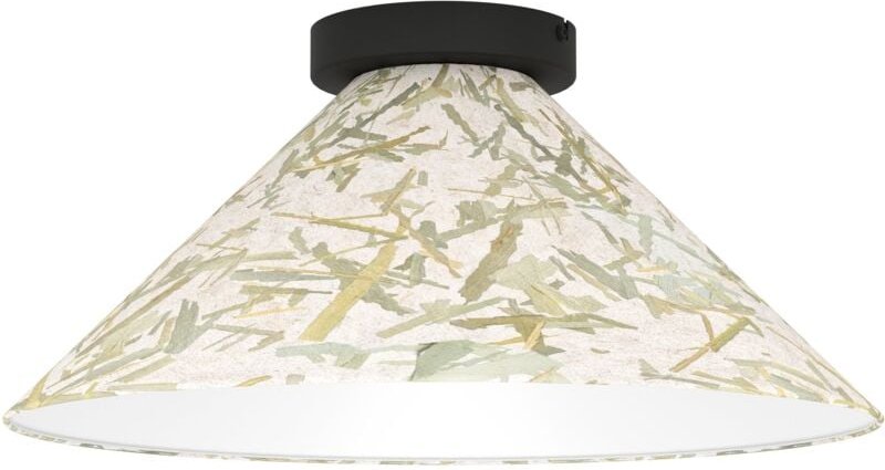 Deckenlampe Oxpark, Deckenleuchte im Japandi Design, nachhaltige Wohnzimmerlampe aus Textil mit Bambusblättern, Flurlamp...
