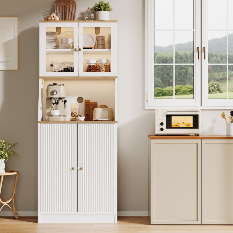 JOOKGBD-Küchenschrank 70x40x180cm mit 4 Schränken&LED,Küchenmöbel,Küchenbuffet mit Arbeitsplatte,Buffetschrank mit Glast...