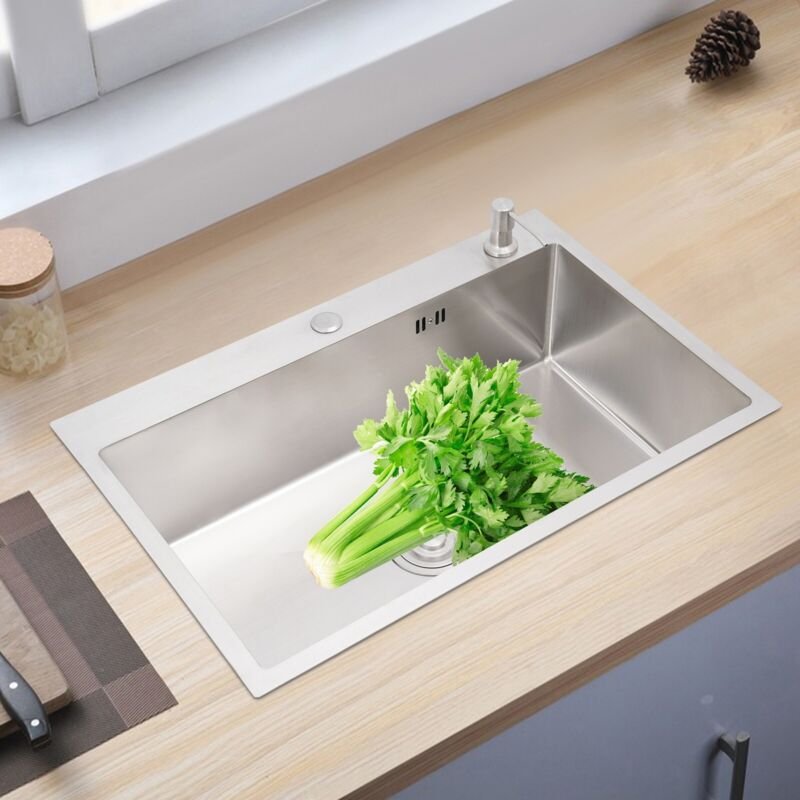 DE Edelstahl-Küchenspüle, Waschbecken mit Seifenspender, Küchenspülen 68x45cm