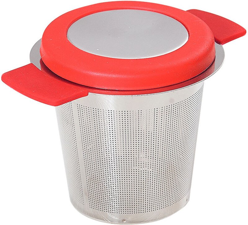 Tee- und Kaffee-Ei aus Edelstahl mit feinem Siebgewebe, großem Fassungsvermögen und praktischen Doppelgriffen. (rot) 10 ...