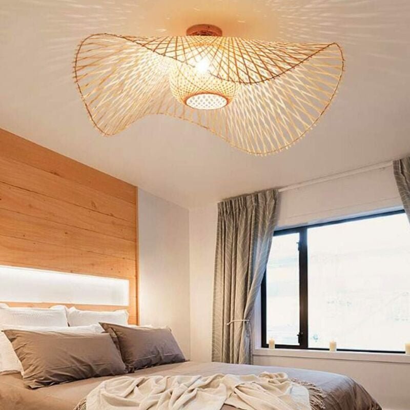 Ineasicer - Vintage Bambus Strohhut Deckenleuchte, Esszimmerleuchte, Korbrattan, Eingangsleuchte, Rattan Küchen Pendelle...