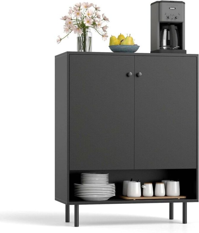 Sideboard mit verstellbaren Regalen, 2 Türen, 75 x 35 x 95 cm, Schwarz