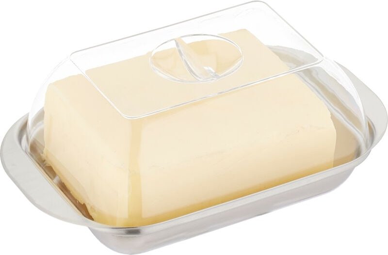 Butterdose, mit Deckel, Edelstahl & Kunststoff, 250 g Butter, 5,5x18x11 cm, Butterschale, silber/transparent - Relaxdays