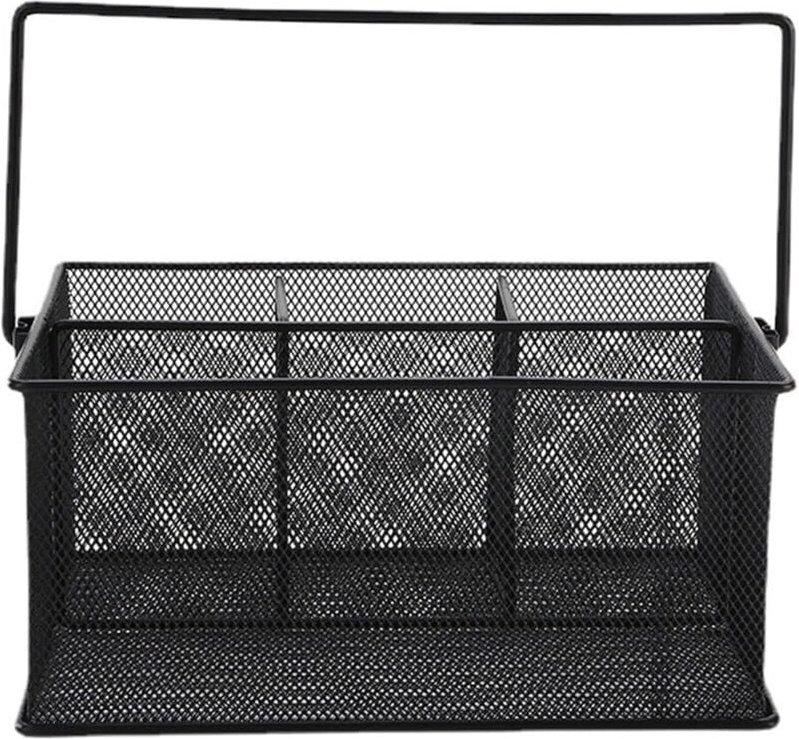 Schwarzer Besteckkorb aus Metall mit 4 Fächern, Besteckorganizer für Küche, Partys und Camping.