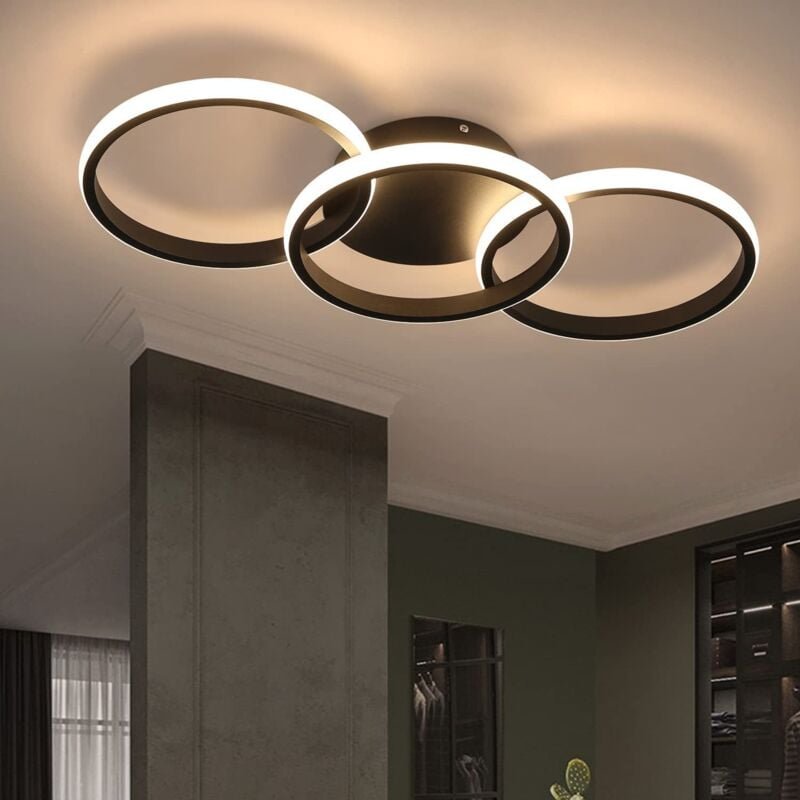 GBLY LED Deckenleuchte Wohnzimmer - Schwarz Deckenlampe Modern Design Schlafzimmerlampe mit 3 Metall Ringe 3000K Warmwei...