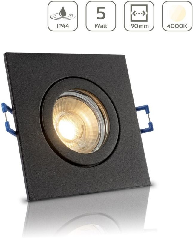 Einbauspot IP44 eckig - Farbe: Schwarz - LED Leuchtmittel: GU10 5W neutralweiß