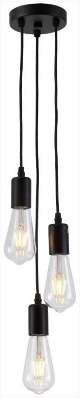 Vintage-Kronleuchter in Schwarz mit 3 Leuchten und E27-Sockel (Leuchtmittel nicht enthalten) – Schlichte Deckenleuchte a...