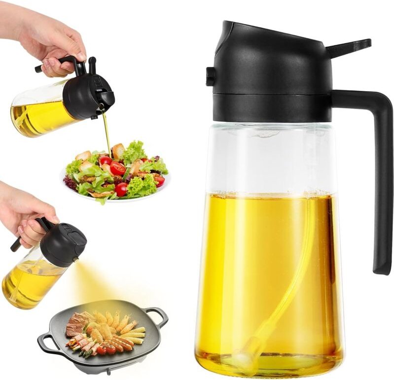 2-in-1 Küchen-Ölsprüher, 470 ml Ölsprüher für Heißluftfritteusen zum Kochen, Grillen, für Salate und zum Backen