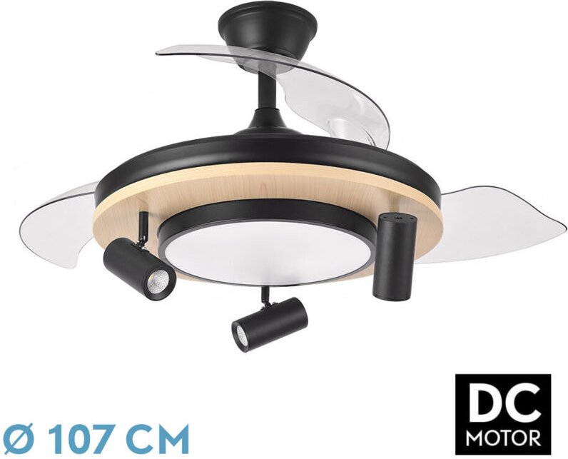 FABRILAMP Lüfter Dc Gladiator 59w Schwarz/Holz 3asp.107d 6980lm 3000-4500-6500k 2on Indep.Remote+memory+timer.